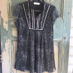 Vintage Black Tunic Shirt with White Flowers